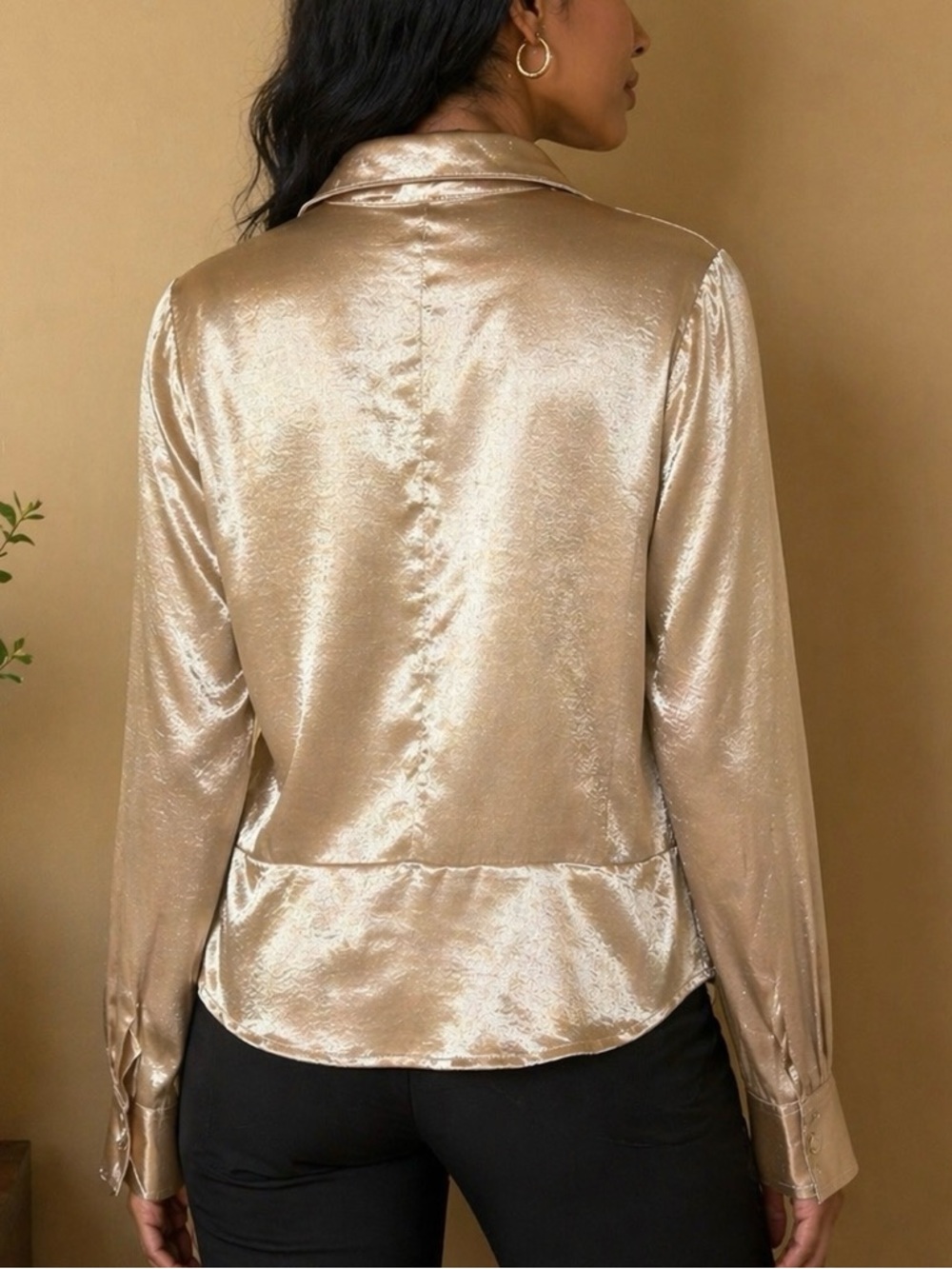 NEW Size XXL Worthington Metallic Gold Tone V-neck Button Up Long Sleeve Blouse - Picture 2 of 8
